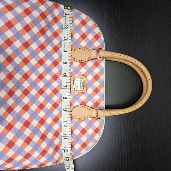 Dooney & Bourke Gingham Zip Satchel Red  Blue Leather Bag - Picture 16 of 16